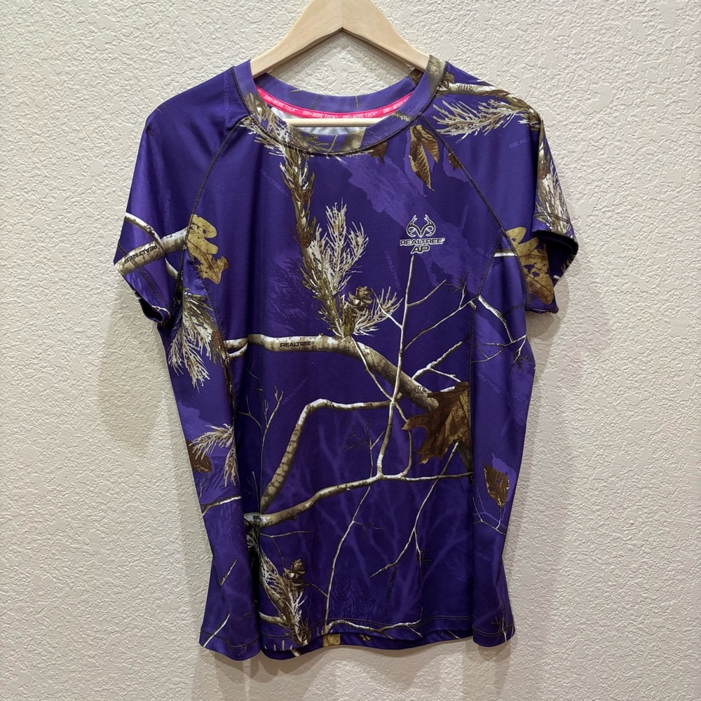 Realtree Purple Short Sleeve Crew Neck Camo T-Shirt Size XL (16-18) Hunting